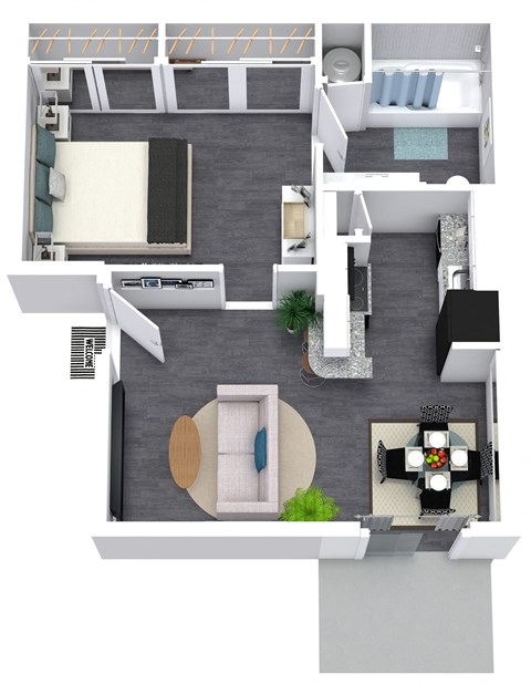 Floor plan for 1 bed, 1 bath, 455 sqft